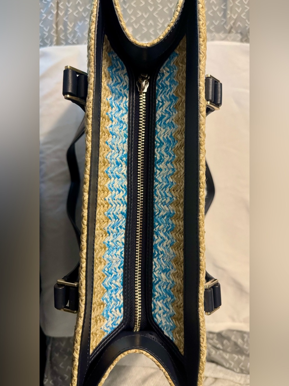 kate spade Blue and Tan Striped Woven Tote - Picture 6 of 7